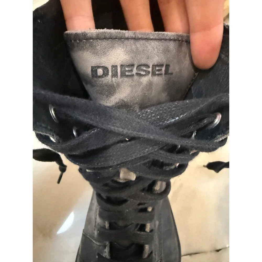 Diesel Tatradium Basket Butch Distressed Leather High Top Black Grey Men's 9.5